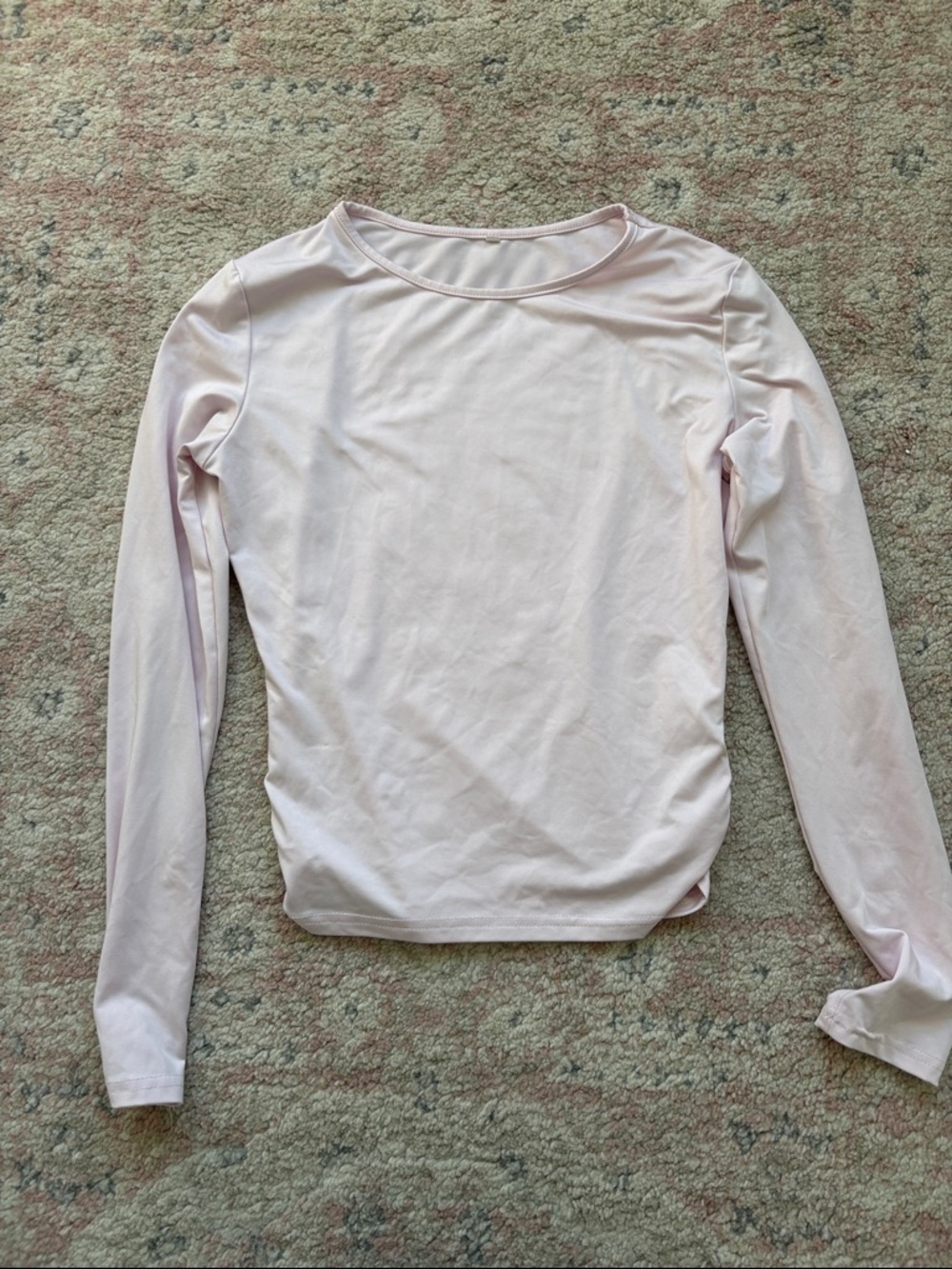 Everyday Lightweight Long-Sleeve Crewneck Top in Pale Pink